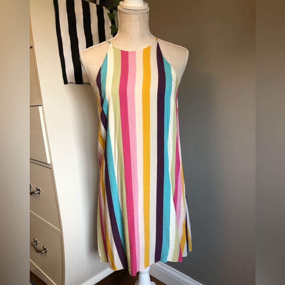 Soprano Retro 70s Style Color Striped Casual Sleeveless Mini Dress Size:…
